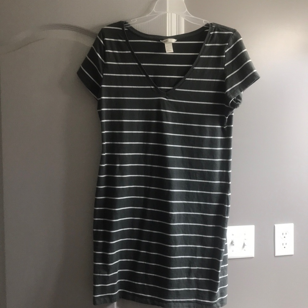 Olive green and white striped dress